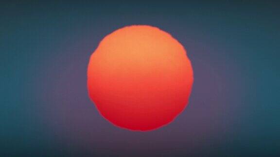 美丽的巨大的红色日落(日出)太阳特写动画无缝巨大的红色太阳在地平线上以温暖扭曲的方式发光