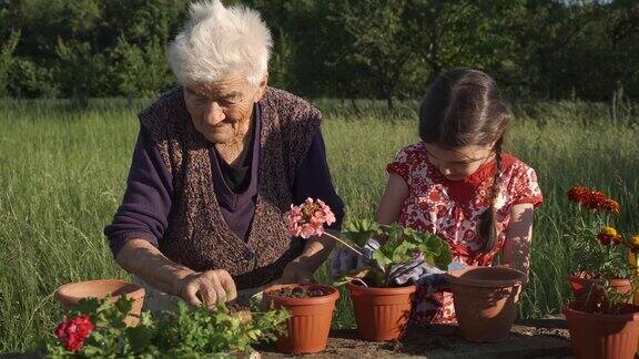 一家人在花园里种花