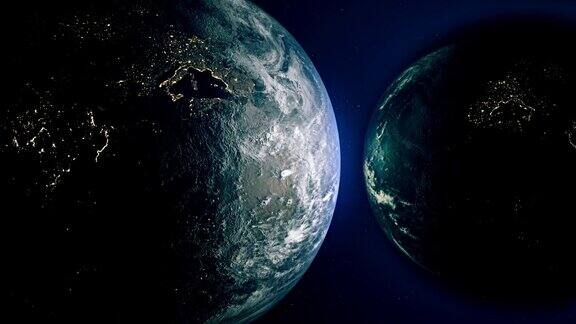两个地球行星互相围绕的平行宇宙外星人幻想