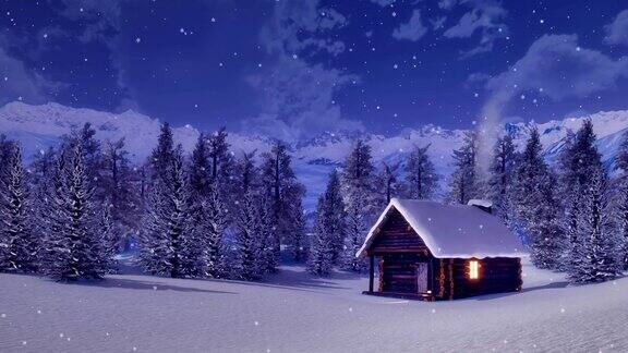 雪夜孤山小屋