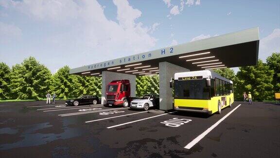 H2绿色氢气站替代能源概念车卡车巴士4k