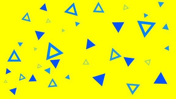 蓝色-黄色bg三角形图案图标标志时髦抽象图案抽象三维几何形状循环动画现代背景无缝运动设计屏幕保护程序背景4k动画海报横幅孟菲斯极简旋转物体