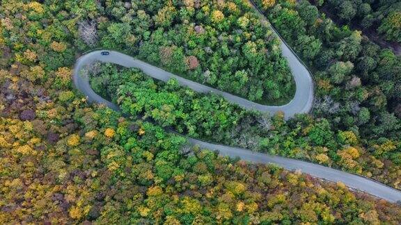 山间蜿蜒道路的鸟瞰图