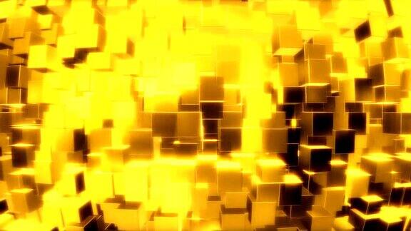 抽象图形背景与金色的立方体在一个球体上三维渲染