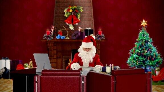 圣诞老人读信件整理礼物办公室装饰