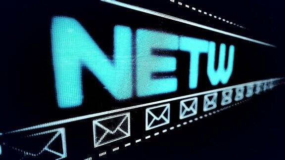 动画的蓝色文字社交网络和滚动电子邮件信封图标在黑色的背景
