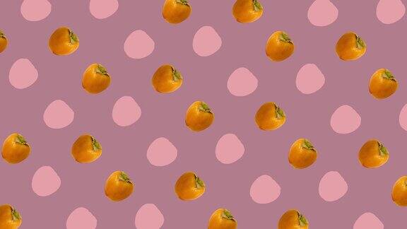 鲜艳图案的鲜橙柿子前视图无缝的柿子图案波普艺术设计现实的动画4k视频运动