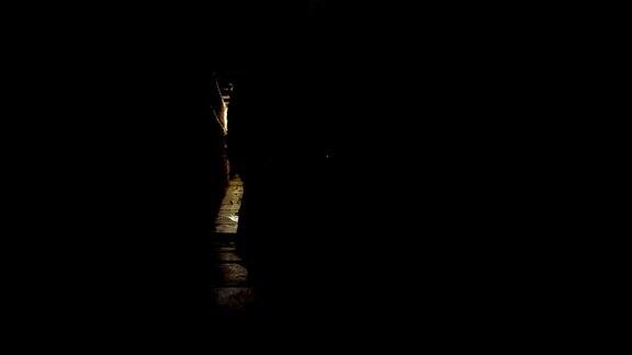 一个剪影女人走在又黑又窄的小巷里恐怖的场景