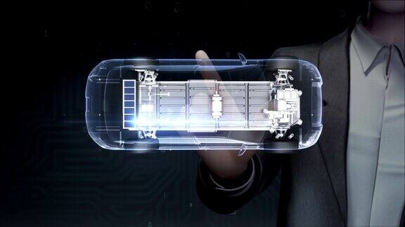 商人触摸电子离子电池回声车充电汽车电池电池电量检查未来车view.1