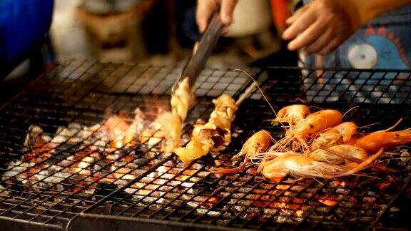 夜市烧烤虾泰国街头小吃