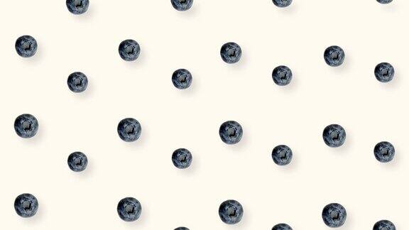 鲜艳的新鲜蓝莓图案前视图无缝蓝莓花纹现实的动画4k视频运动