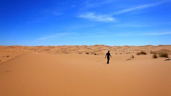 在撒哈拉沙漠独自行走的人高清视频