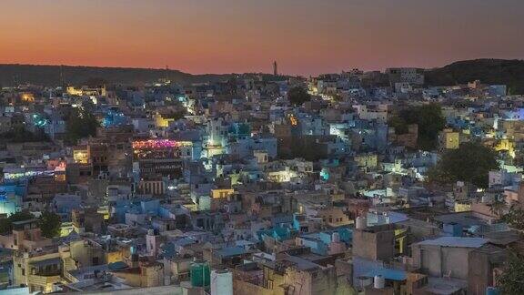 印度拉贾斯坦邦焦特布尔(蓝色城市)的4K昼夜时间
