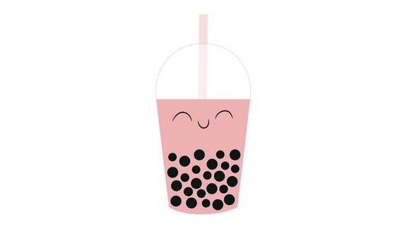 泡泡茶奶昔水彩画果汁饮料在塑料去杯4k的视频