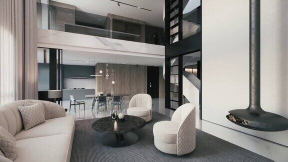 设计一个带壁炉的现代客厅