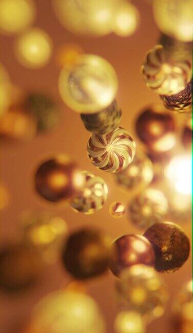 美丽的抽象圣诞树与装饰品-特写镜头