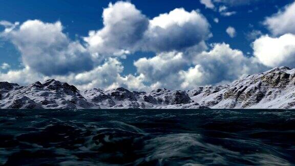 雄伟的雪山覆盖着蓝色的海洋