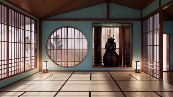 室内空薄荷室日本风格设计三维渲染