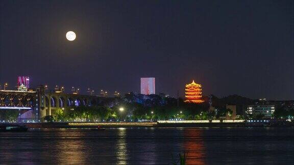 月圆之夜武汉黄鹤楼夜景