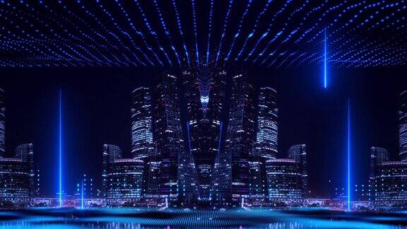 科技智慧城市景观夜晚霓虹数据互联网通信的数字未来商业城市科技大数据人工智能概念