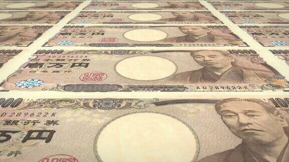 1万日元的钞票在屏幕上滚动现金钱循环