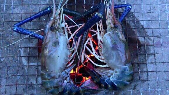 大虾烧烤烤制海鲜