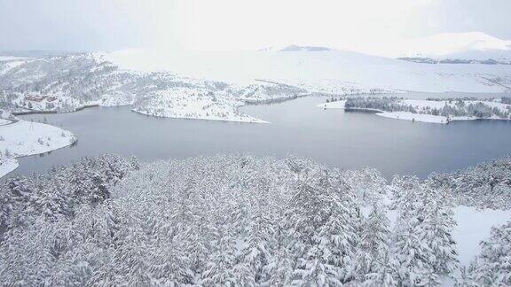 雪山森林湖泊鸟瞰风景