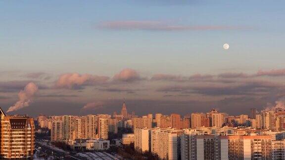 日落时分莫斯科城市的城市景观