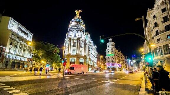 马德里市格兰维亚在时间流逝西班牙