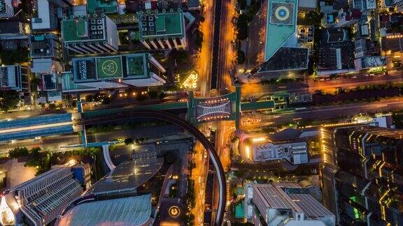 4k分辨率HyperTimelapse曼谷市景商业中心交叉口鸟瞰图