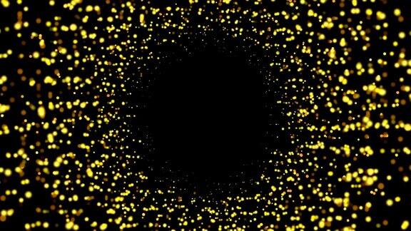 抽象背景与黄色金色闪光的散景闪烁平滑的动画循环以中心位置为您的标志\文本抽象的黄金散景粒子无缝环