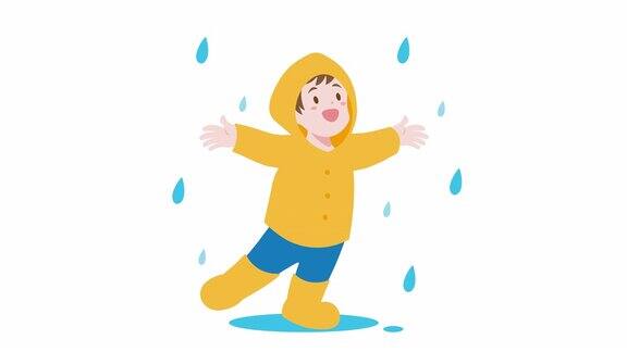 雨中的可爱男孩二维动画Alpha频道循环4K