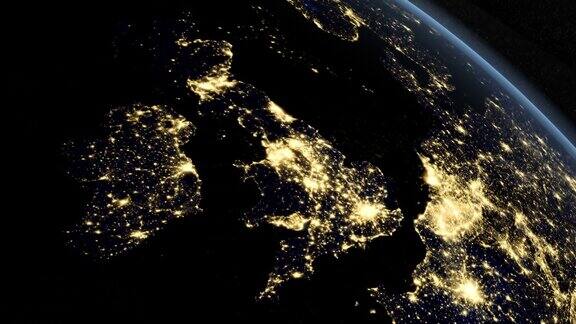 英国晚上在地球行星上从太空旋转