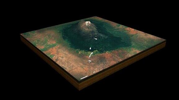 乞力马扎罗山浮雕地图3D渲染360度循环动画