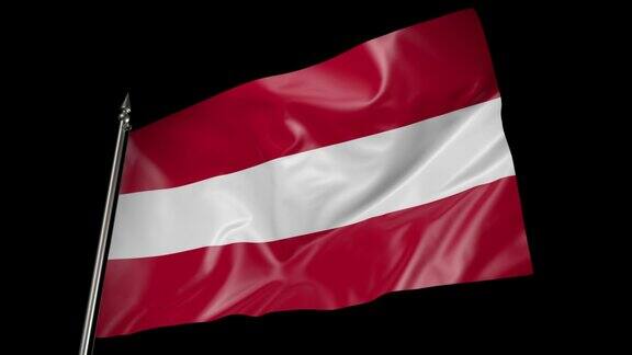 旗杆上的奥地利国旗带有alpha通道的3D动画