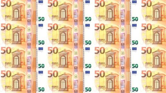50欧元的钞票在屏幕上流通现金无缝循环