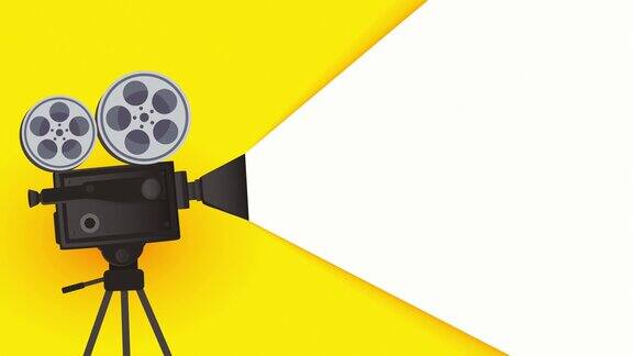 复古黄色电影摄像机和电影杂志动画背景素材视频-35mm电影摄像机动画