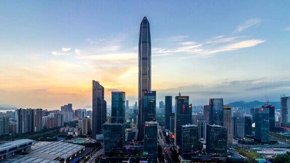 深圳现代建筑从黄昏到夜晚的延时中国深圳缩小