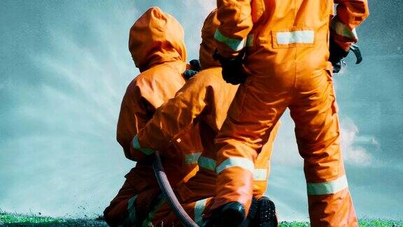 慢镜头:消防队员接受应急训练