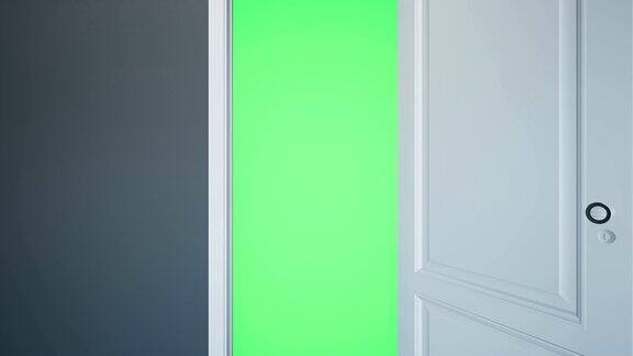白色经典设计的门开到绿色的屏风
