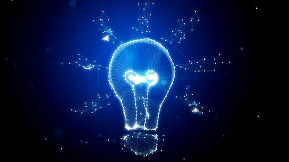 灯泡物体与白点旋转在蓝色背景-创新和创意