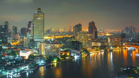 曼谷城市景观夜晚到日出场景