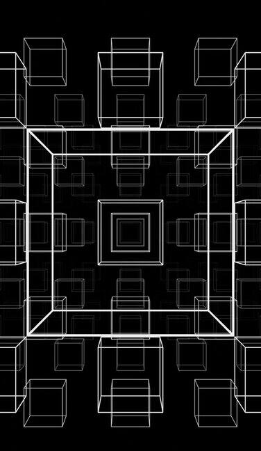 垂直视频白色立方体线框隧道循环动画背景