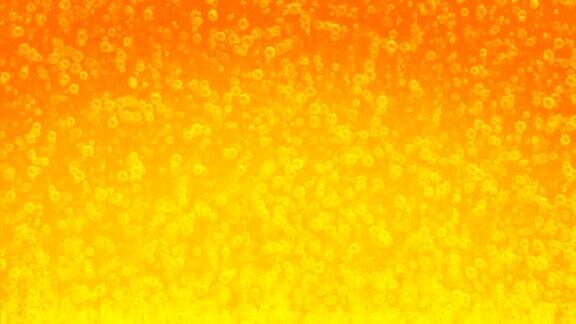 黄橙色背景上的小气泡快速上升用于广告啤酒果汁水燃料洗发水苏打水和任何其他液体
