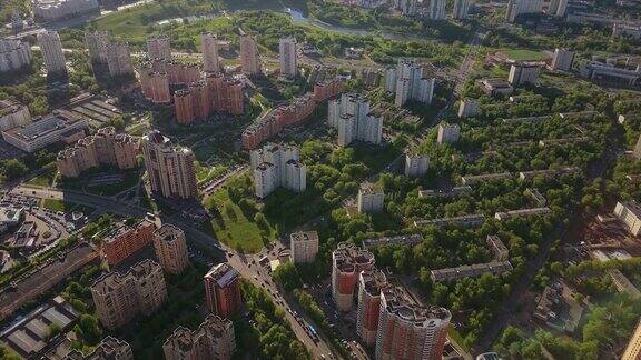 俄罗斯晴天莫斯科城市景观拉曼基区空中全景4k