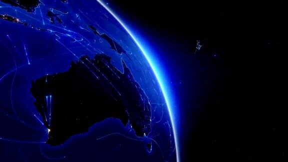 卫星向地球发送信号世界连接澳大利亚蓝色的