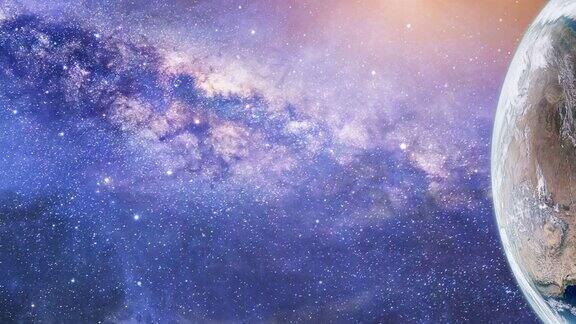 空间背景地球行星与银河系彩色星云