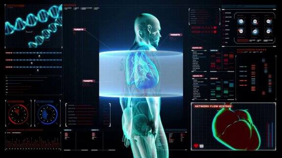 扫描人体肺部在数字显示仪表板肺诊断
