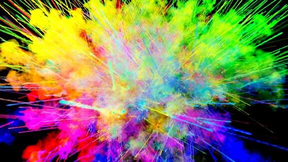 爆炸的火药孤立在黑色背景3d动画的粒子作为彩色的背景或覆盖效果迸发出彩虹般的色彩粉饼呈现出明亮如胡里节36