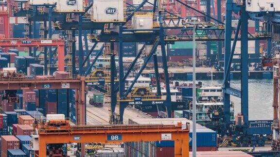 4K时间间隔的香港港口货物转运枢纽和集装箱运输